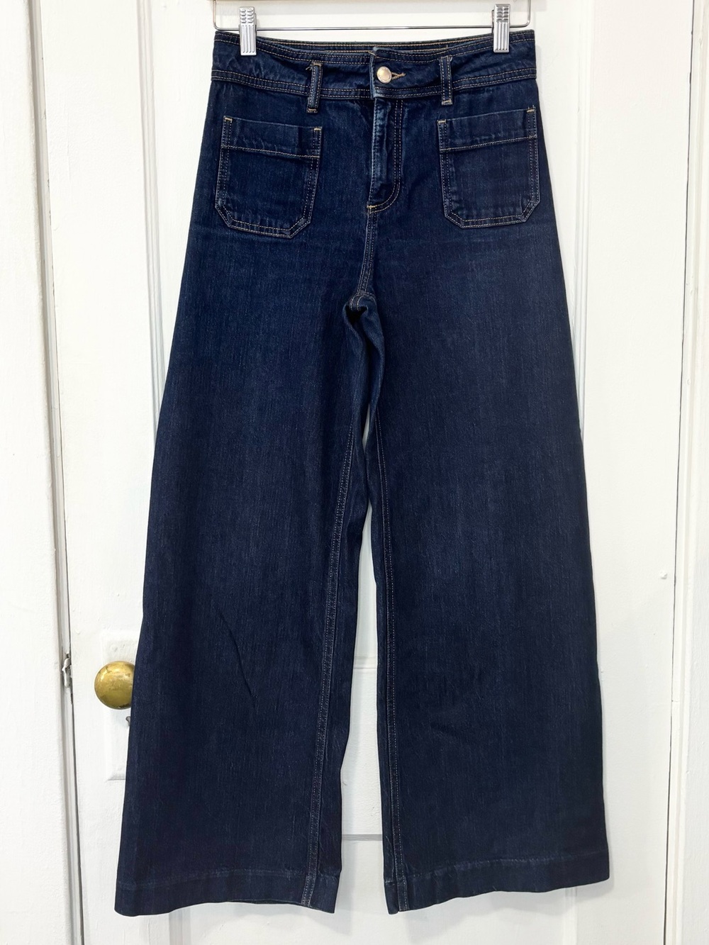 Mango Women’s Dark Wash High Rise Wide-Leg Patch Pockets Denim Jeans, Size US 2